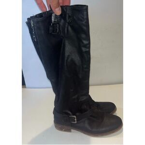 Markee Back Zip Faux Leather Buckle Boots Womens Size 7.5